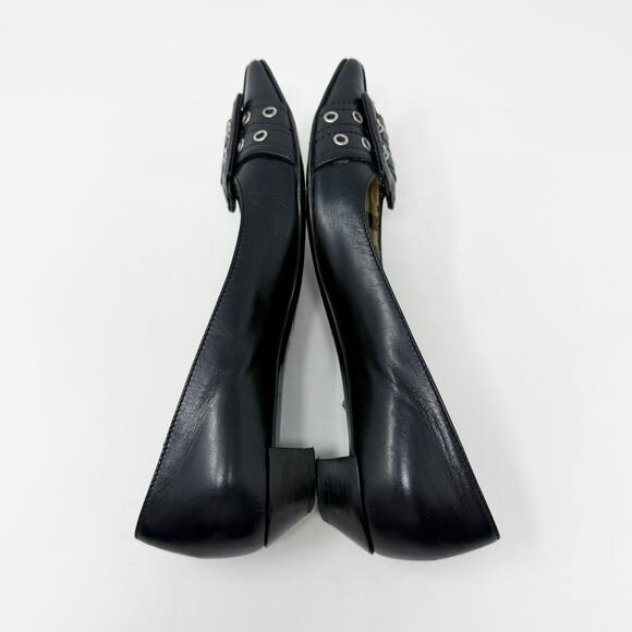 Burberry Black Leather Pointy Toe Kitten Heels EU 36 Buckle Detail Made in Italy - Picture 6 of 10